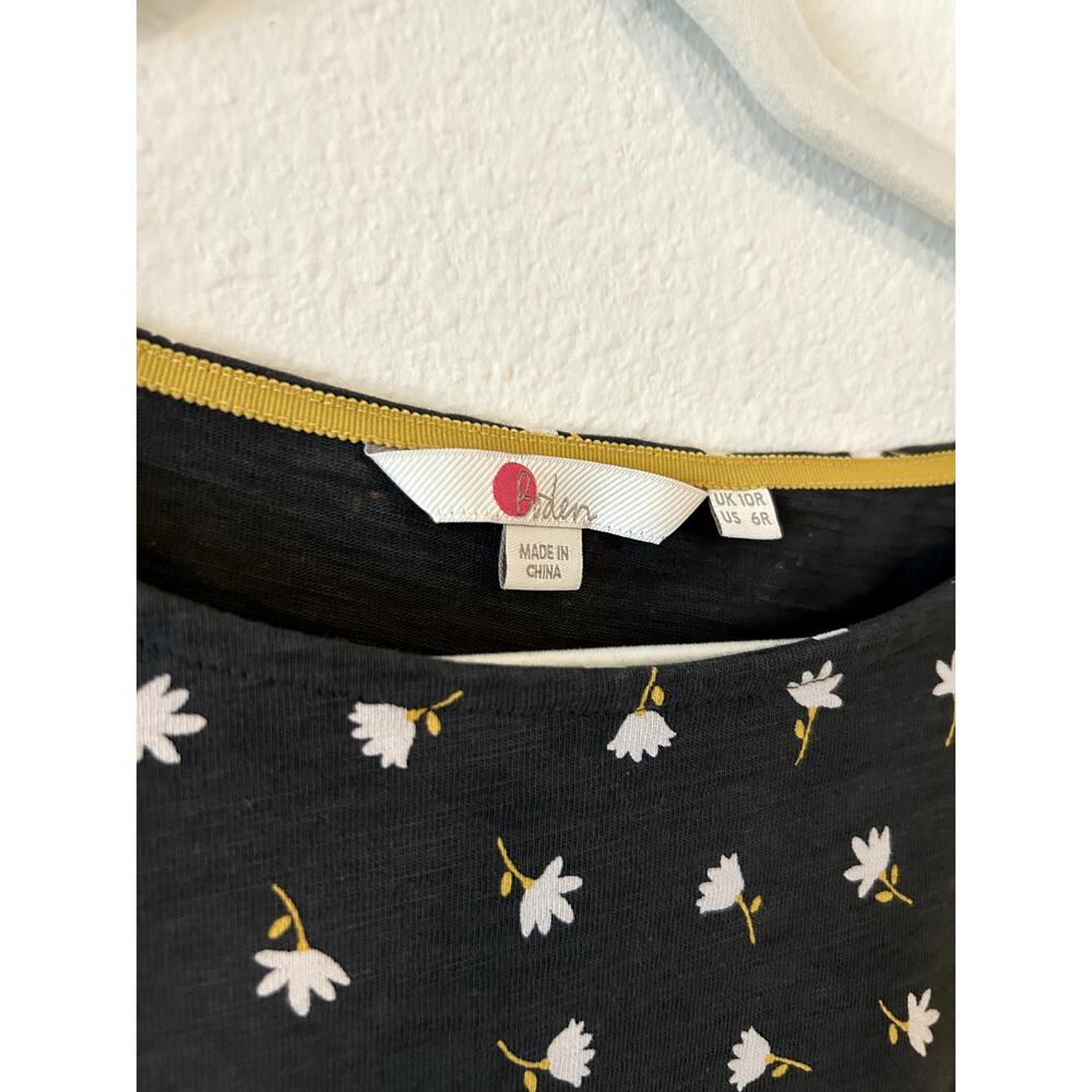 Boden Dress US 6R UK 10R Navy Floral Tulip Print Jersey Yellow Zip Womens - Picture 2 of 4
